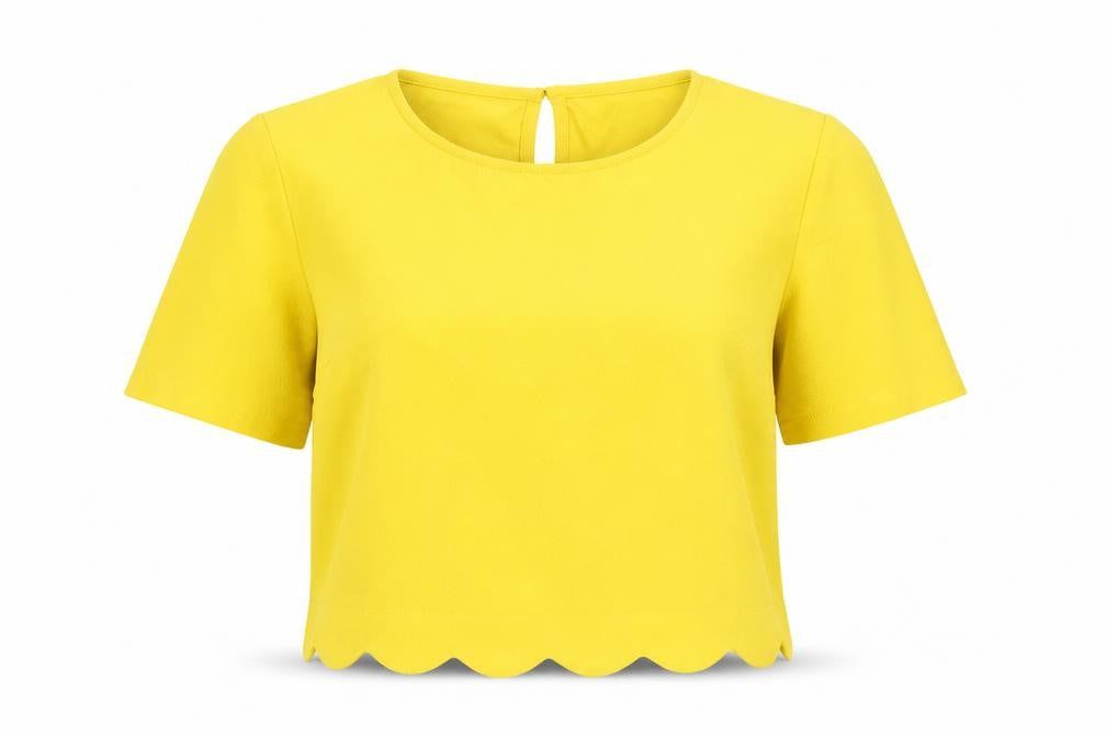 New Look Womens Yellow Polyester Basic Blouse Size 4 Round Neck