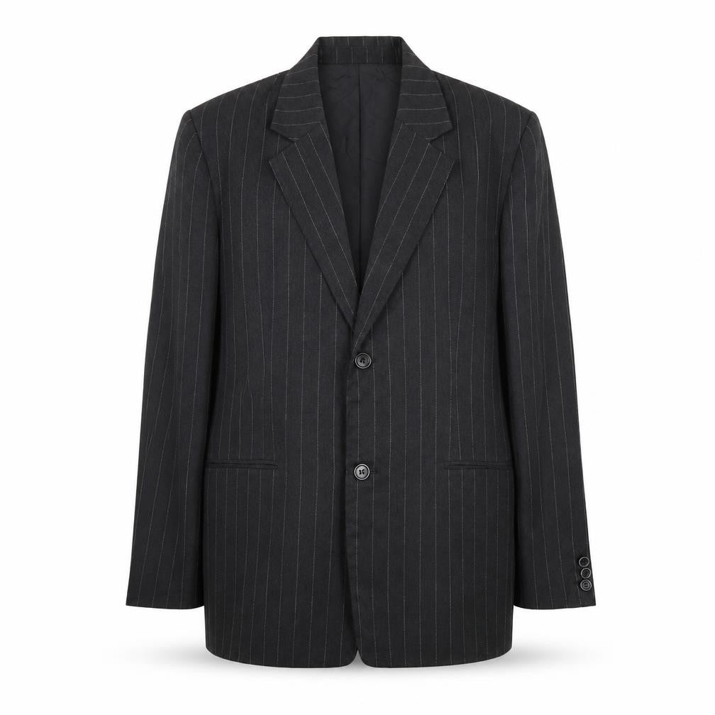 Front view of St-Martins men’s grey polyester jacket suit jacket, size 38, regular - pinstripe