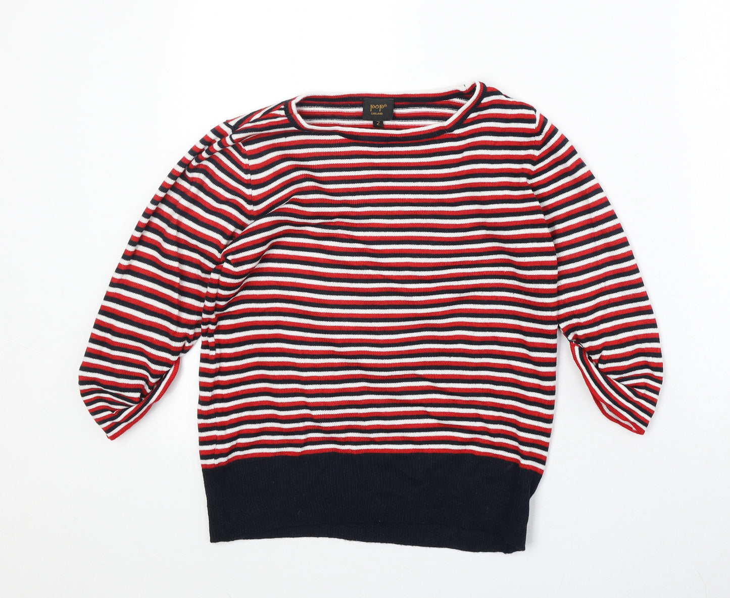POP Womens Multicoloured Boat Neck Striped Acrylic Pullover Jumper Size S