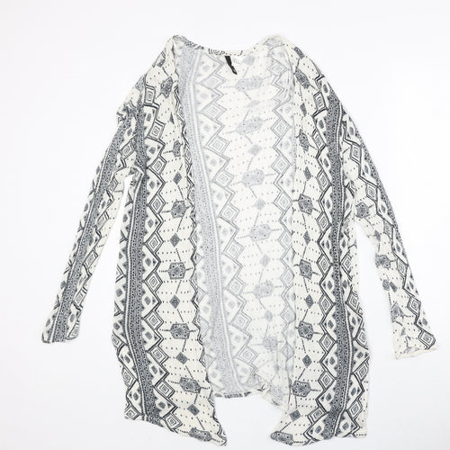 H&M Womens Ivory V-Neck Geometric Viscose Cardigan Jumper Size S - Open