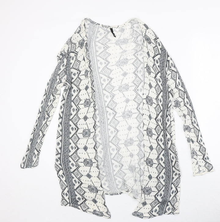 H&M Womens Ivory V-Neck Geometric Viscose Cardigan Jumper Size S - Open