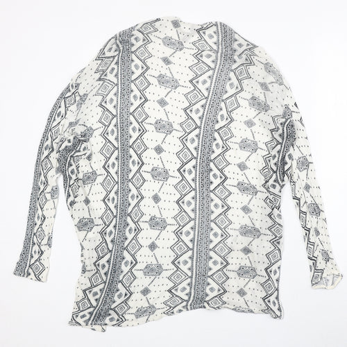 H&M Womens Ivory V-Neck Geometric Viscose Cardigan Jumper Size S - Open