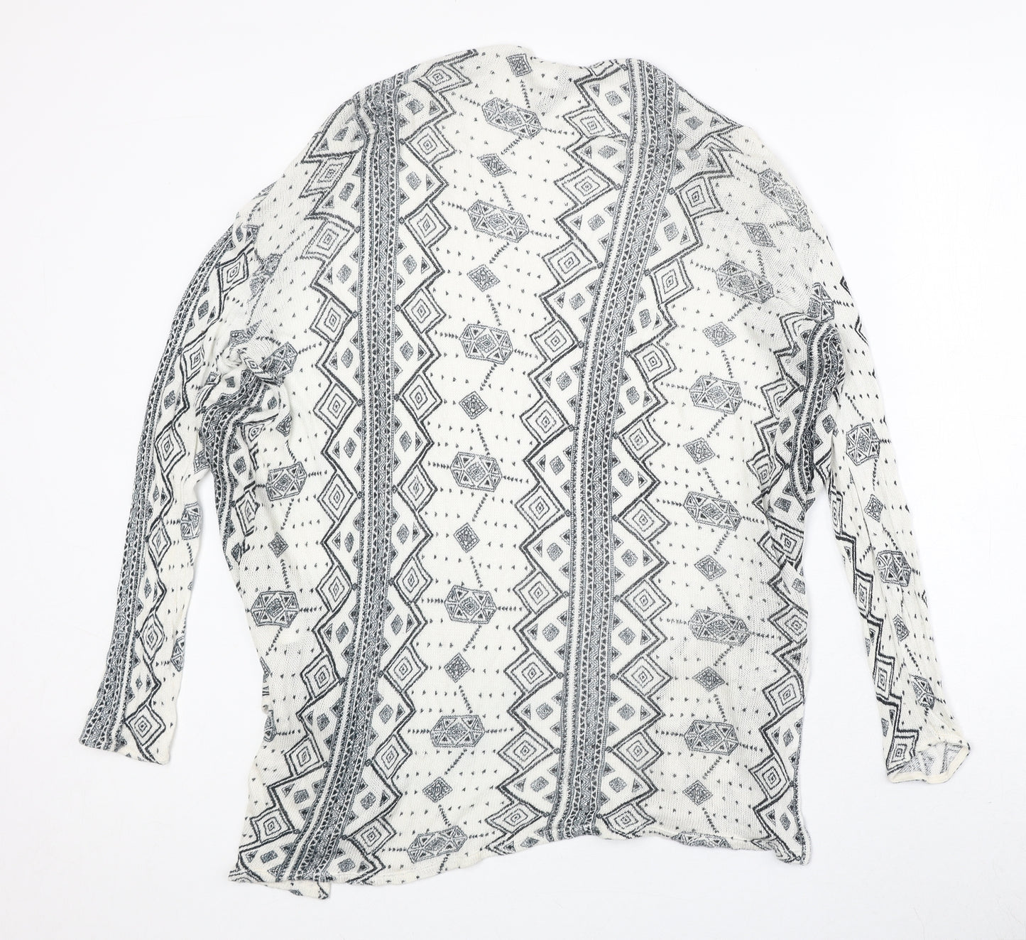 H&M Womens Ivory V-Neck Geometric Viscose Cardigan Jumper Size S - Open