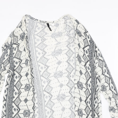 H&M Womens Ivory V-Neck Geometric Viscose Cardigan Jumper Size S - Open