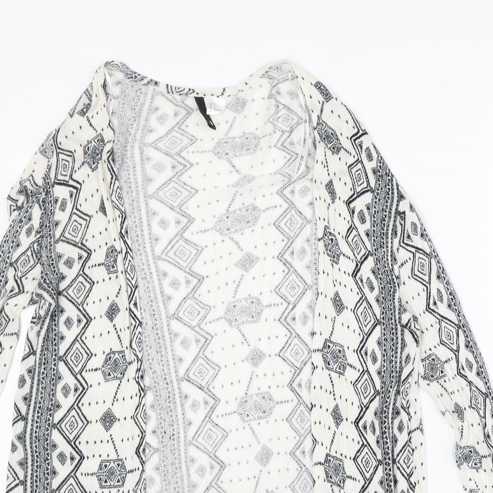 H&M Womens Ivory V-Neck Geometric Viscose Cardigan Jumper Size S - Open