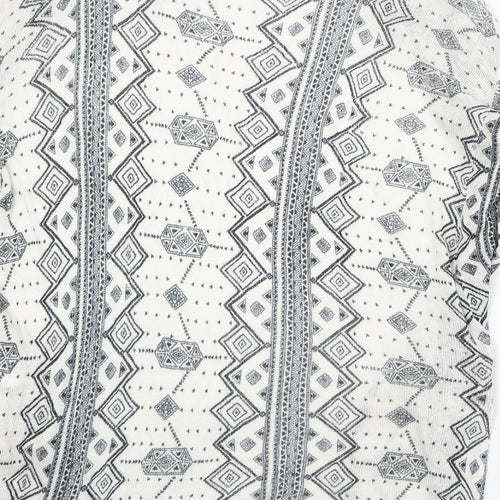 H&M Womens Ivory V-Neck Geometric Viscose Cardigan Jumper Size S - Open
