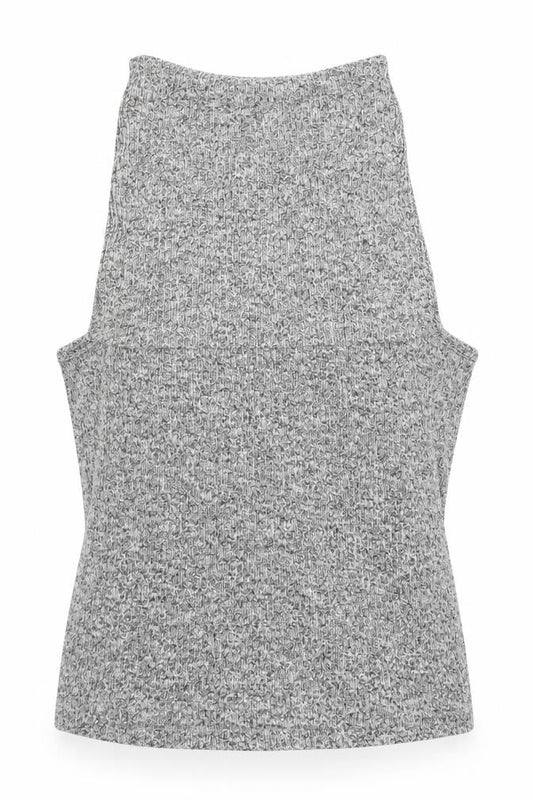 Front view of River Island women’s green geometric polyester basic tank, size UK 10, roll neck