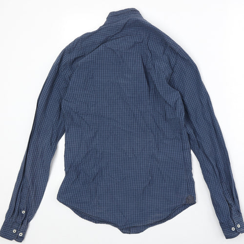 Zara Mens Blue Check Cotton Button-Up Size S Collared Button