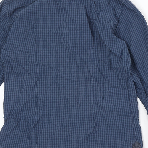 Zara Mens Blue Check Cotton Button-Up Size S Collared Button