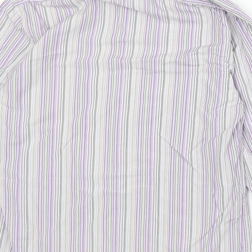 Marks and Spencer Mens Grey Striped Cotton Button-Up Size 15.5 Collared Button