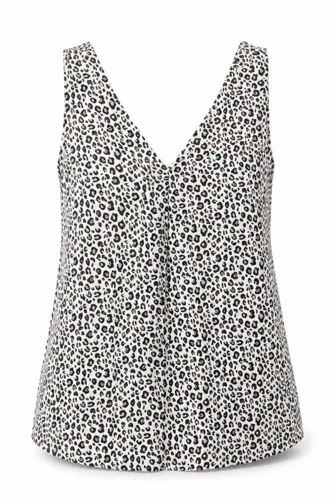Front view of Next women’s white animal print polyester basic tank, size UK 10, v-neck - leopard print