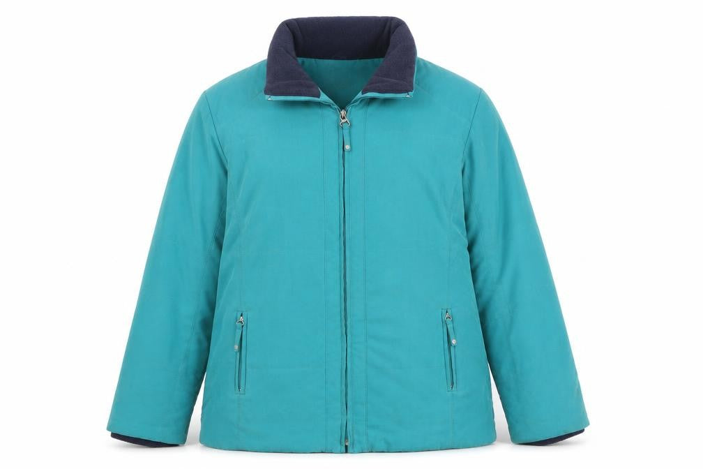 Front view of Klass women’s blue jacket, size UK 8, zip