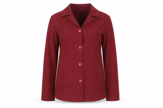 Front view of Klass women’s red jacket, size UK 10, button