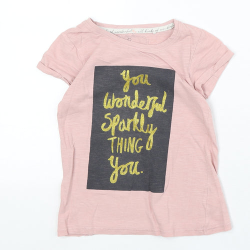 NEXT Girls Pink 100% Cotton Basic T-Shirt Size 7 Years Round Neck Pullover - You Wonderful Sparkly Thing You