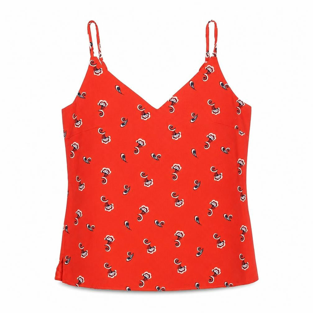 Marks & Spencer Womens Red Geometric Polyester Basic Tank Size 10 V-Neck