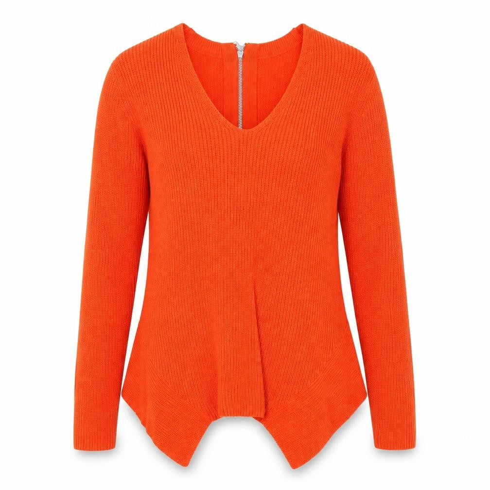 Front view of Next women’s orange v-neck 100% cotton jumper, size UK 8