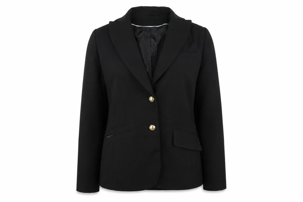 Front view of Dorothy Perkins women’s black polyester jacket blazer, size UK 12