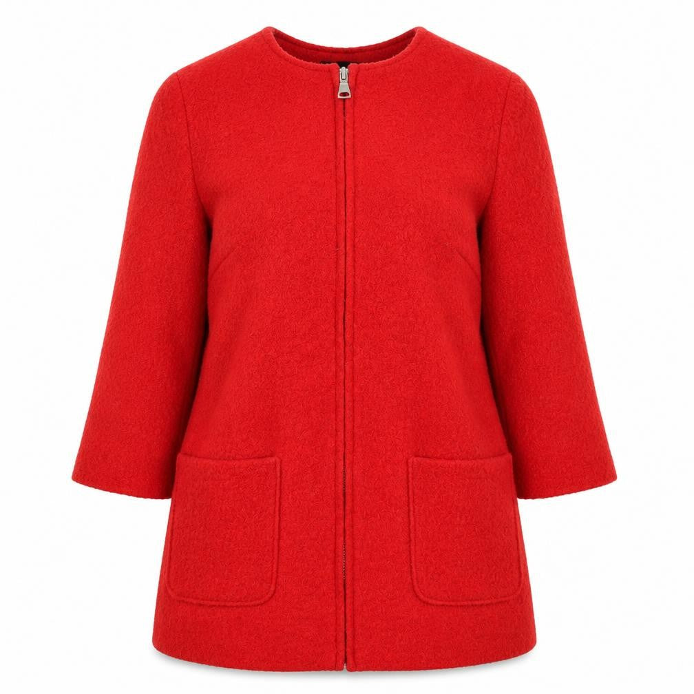 Front view of New Look women’s red jacket, size UK 12, zip