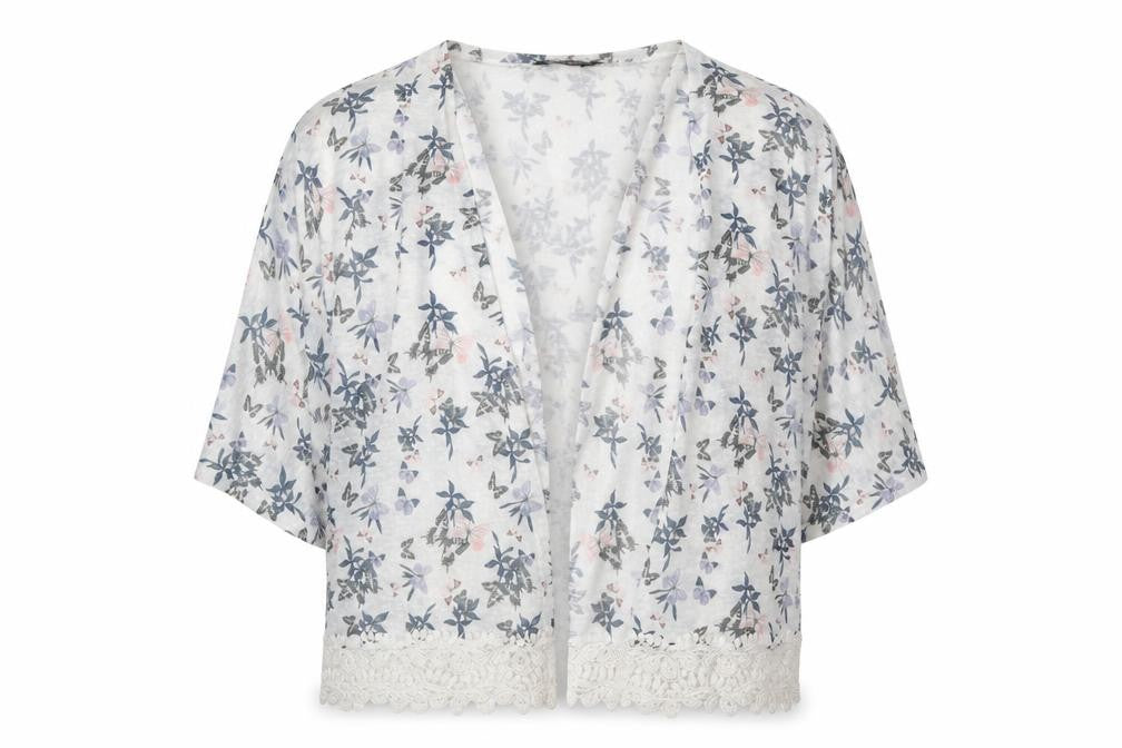 Dorothy Perkins Womens White V-Neck Geometric Polyester Cardigan Jumper Size M - Butterfly Pattern