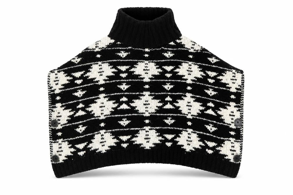 Front view of Next girls’ black roll neck geometric acrylic jumper, size 9, years pullover -, size 9-12, years, poncho