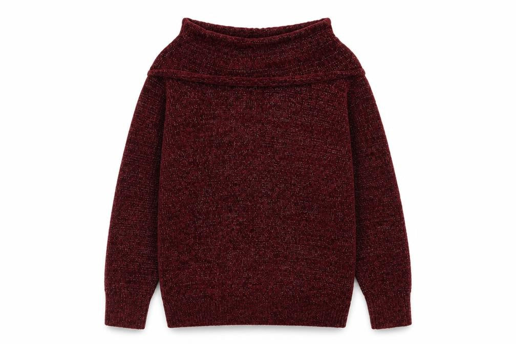 Front view of Anna Rose women’s red roll neck polyester jumper, size L