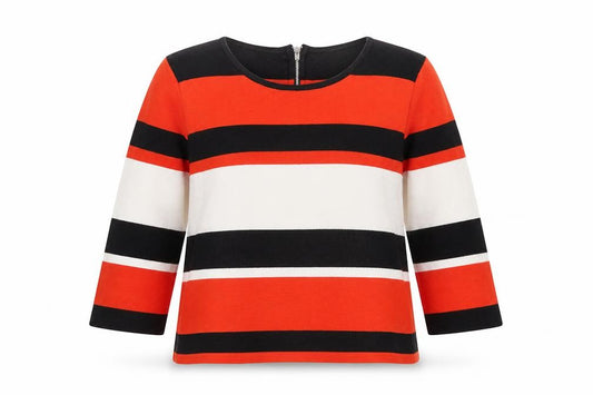 Front view of Oasis women’s multicoloured round neck striped cotton jumper, size L