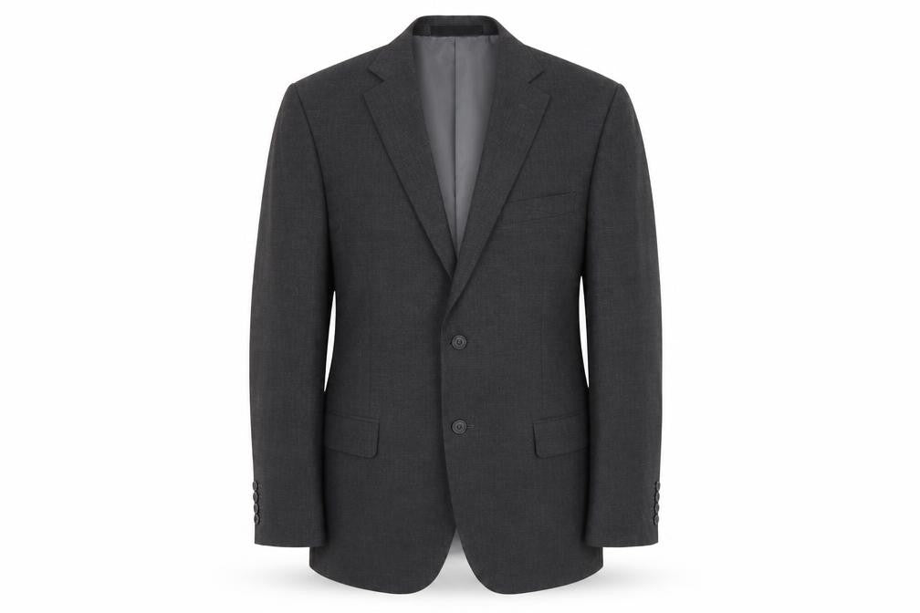 Front view of Marks & Spencer men’s grey polyester jacket suit jacket, size 38, regular