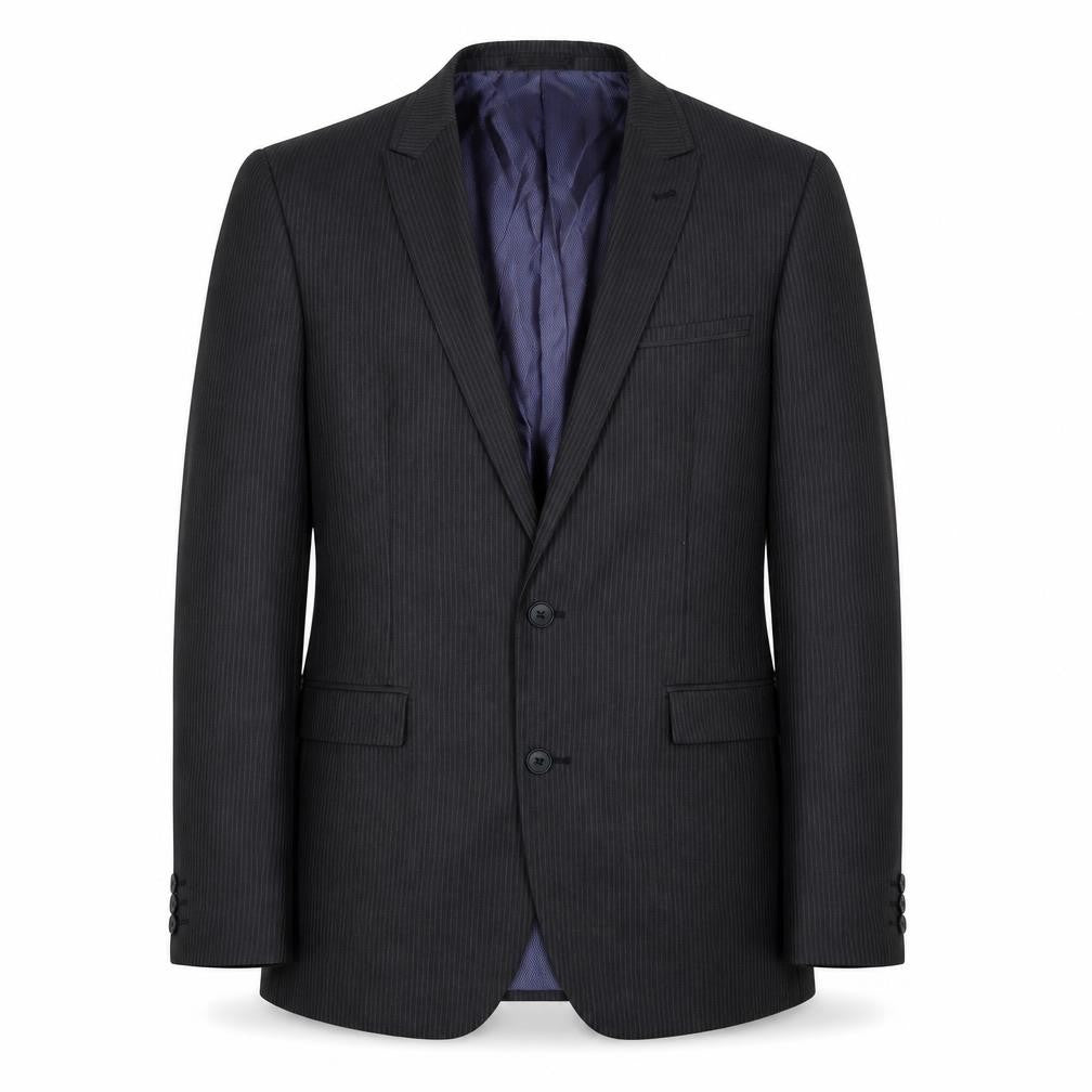 Front view of Next men’s grey striped polyester jacket suit jacket, size 40, regular - pinstripe