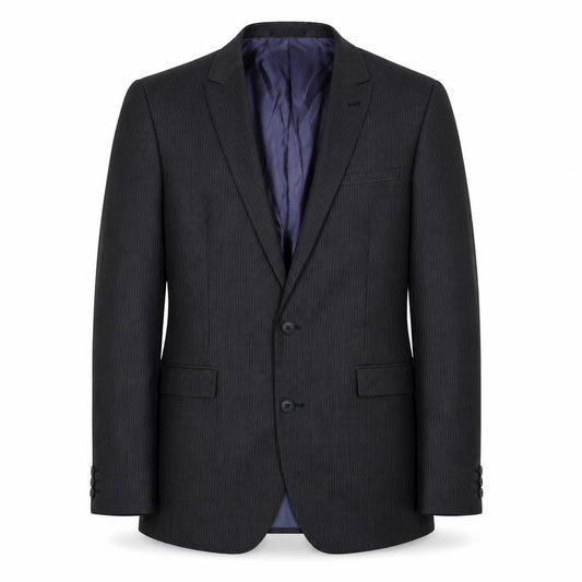 Front view of Next men’s grey striped polyester jacket suit jacket, size 40, regular - pinstripe
