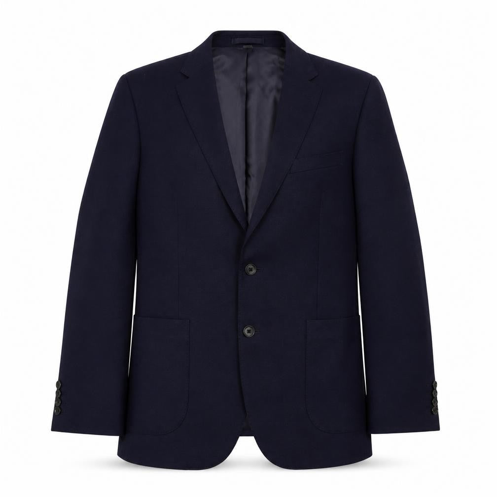 Front view of Marks & Spencer men’s blue polyester jacket suit jacket, size 40, regular