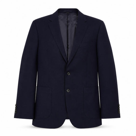 Front view of Marks & Spencer men’s blue polyester jacket suit jacket, size 40, regular