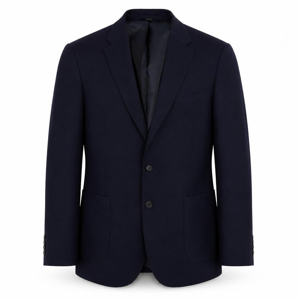 Front view of Marks & Spencer men’s blue polyester jacket suit jacket, size 42, regular