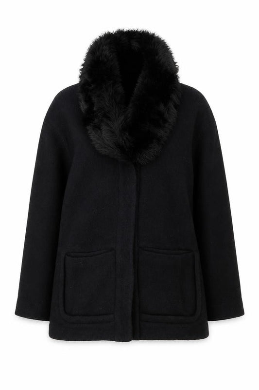 Front view of H&M women’s black jacket, size UK 8, button