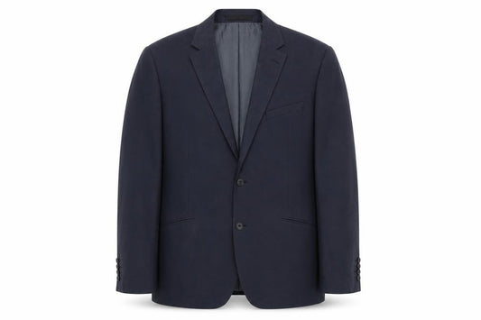 Front view of Marks & Spencer men’s blue polyester jacket suit jacket, size 44, regular