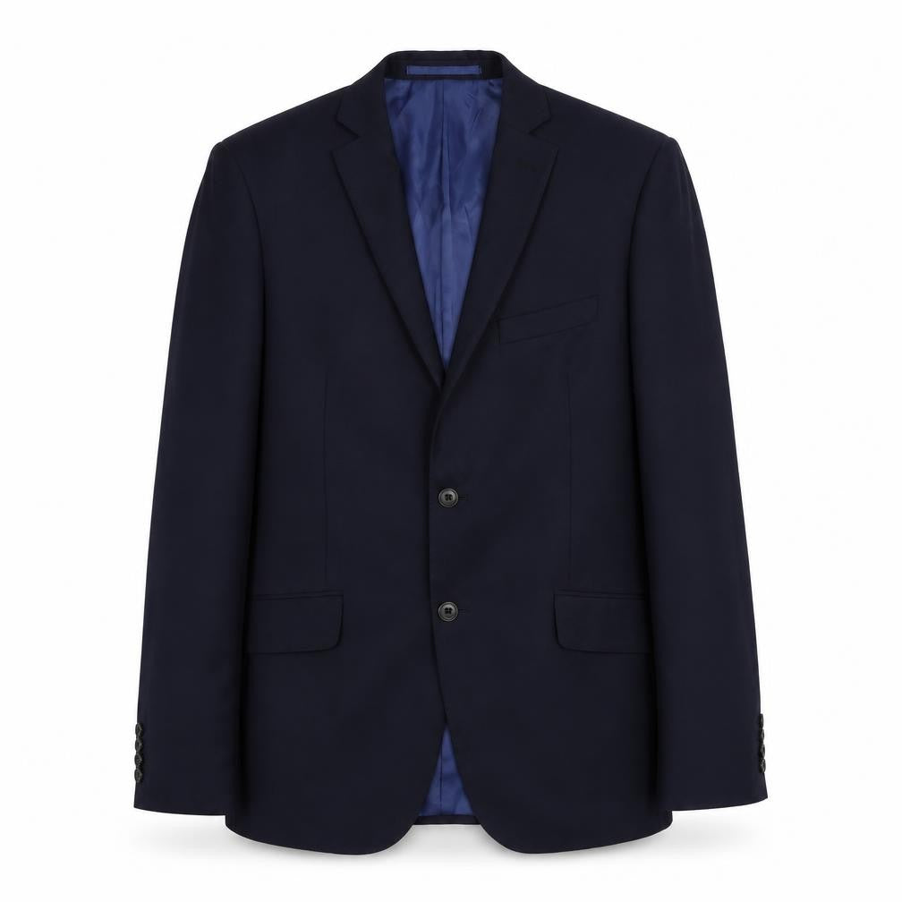 Front view of Marks & Spencer men’s blue wool jacket suit jacket, size L, regular