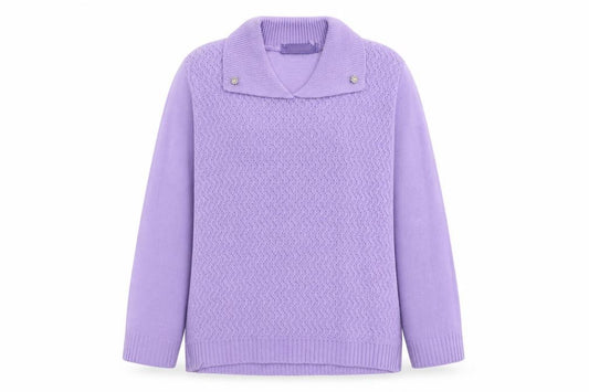 Front view of Autonomy women’s purple collared acrylic jumper, size S