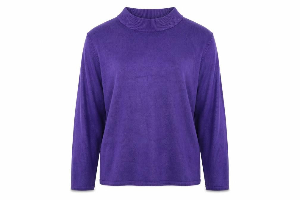 Front view of Bonmarché women’s purple mock neck acrylic jumper, size L