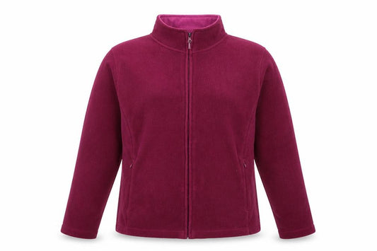 Front view of EWM women’s purple jacket, size M, zip