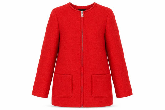 Front view of New Look women’s red jacket, size UK 10, zip