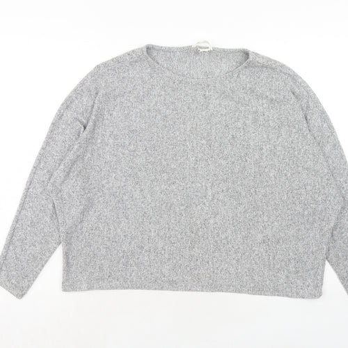 H&M Womens Grey Viscose Cropped T-Shirt Size M Round Neck