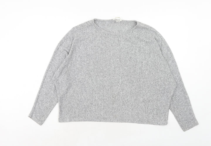 H&M Womens Grey Viscose Cropped T-Shirt Size M Round Neck