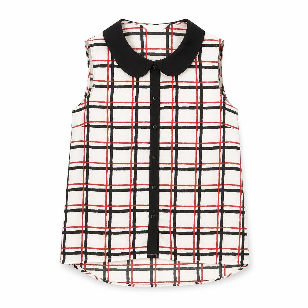 BHS Girls Red Geometric Polyester Basic Tank Size 10-11 Years Collared Button