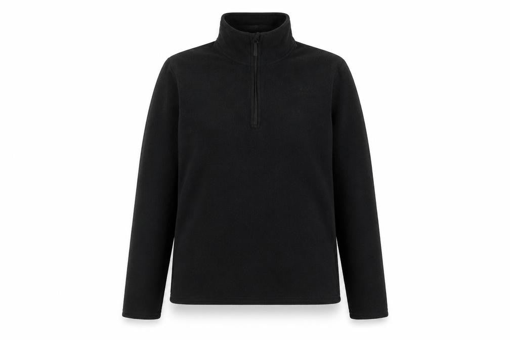 Front view of Freedom Trail women’s black polyester pullover sweatshirt, size UK 6, zip