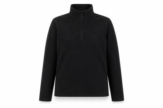 Front view of Freedom Trail women’s black polyester pullover sweatshirt, size UK 6, zip