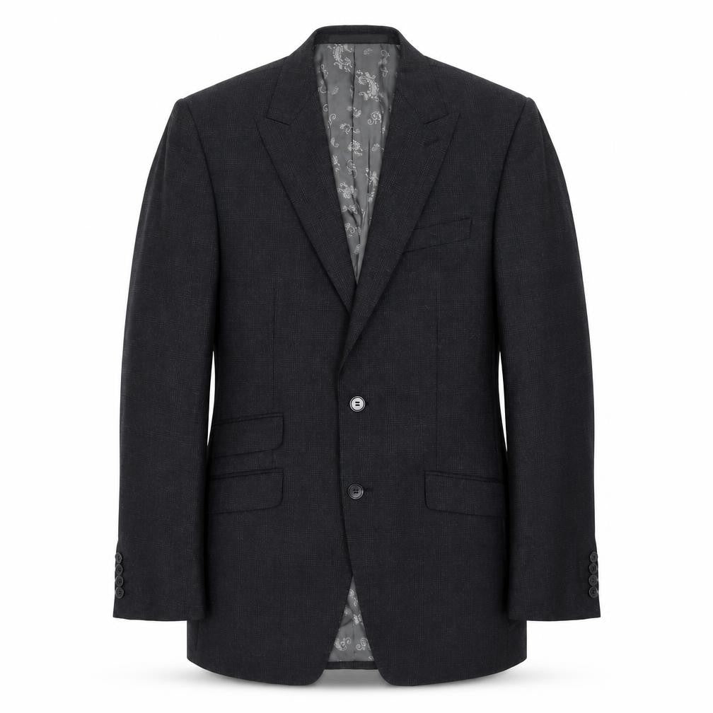 Front view of Marks & Spencer men’s black wool jacket suit jacket, size 38, regular - window pane check