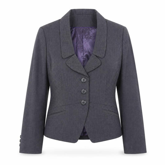 Front view of Next women’s blue geometric polyester jacket suit jacket, size UK 14