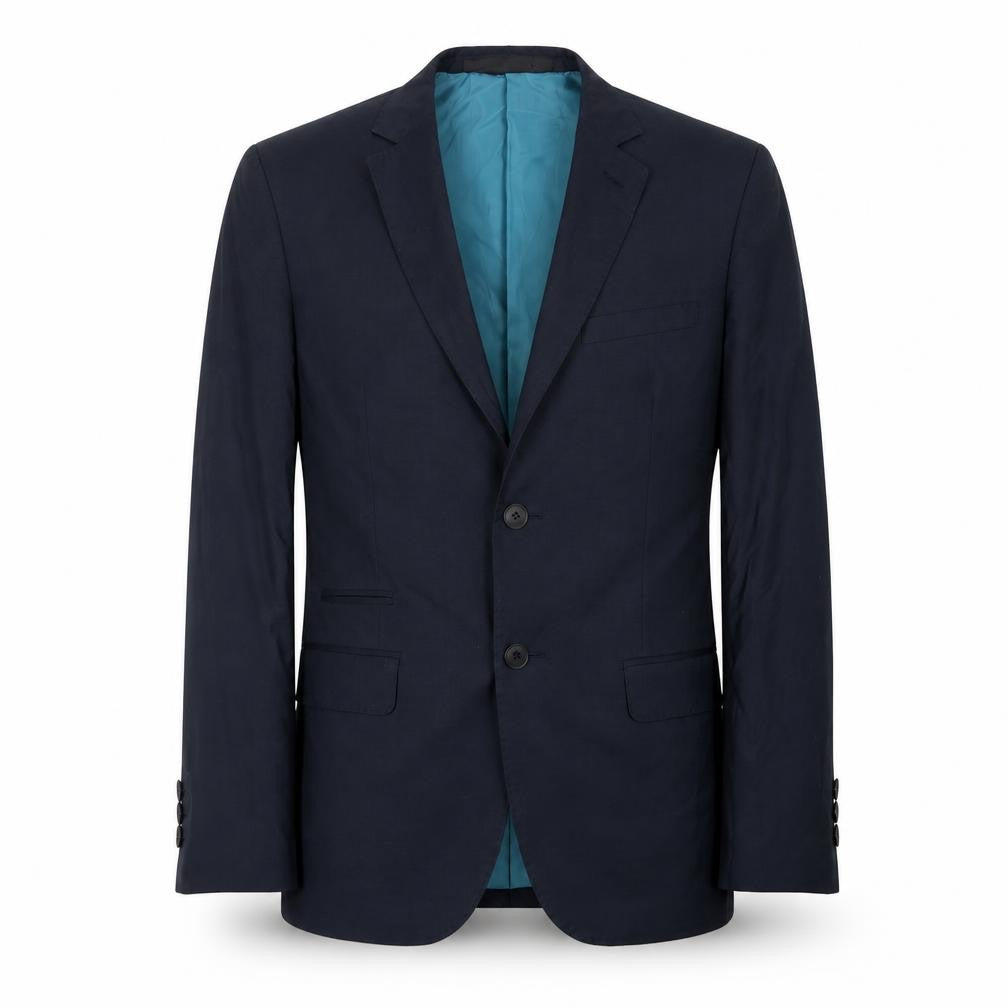 Front view of Marks & Spencer men’s blue polyester jacket suit jacket, size 36, regular