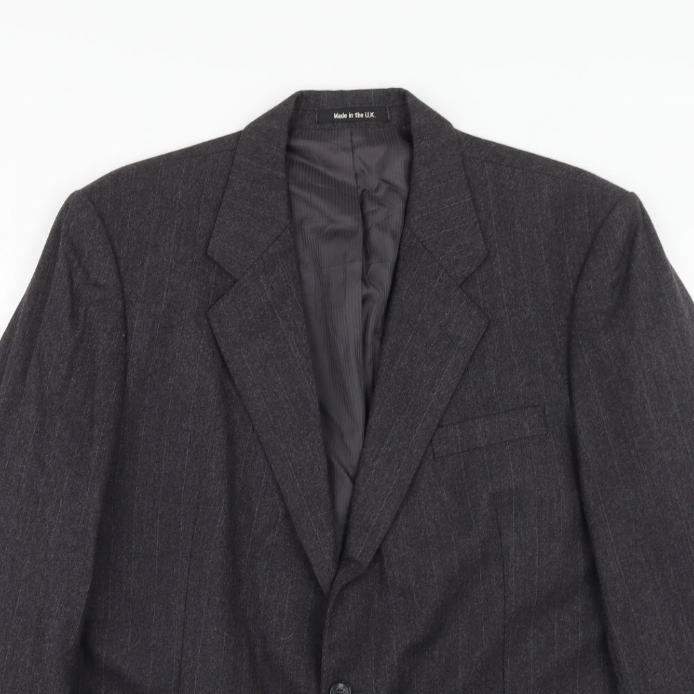 St.Michael Mens Grey Striped Wool Jacket Suit Jacket Size 42 Regular