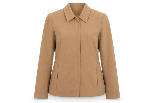 Front view of CMD women’s brown jacket, size UK 12, zip