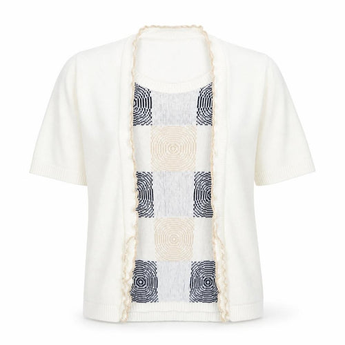 Lizzi Clarke Womens Ivory Round Neck Geometric Acrylic Cardigan Jumper Size S - Twin Set